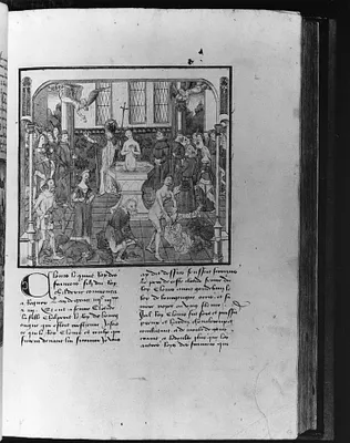 Leaf from Chroniques des Rois de France: Baptism of Clovis and his Court