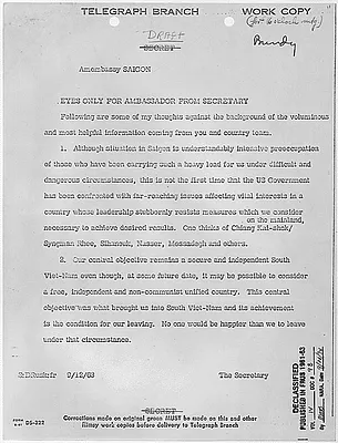 Work Copy for 6:00 meeting of telegram from Secretary to Ambassador dated September 12, 1963.