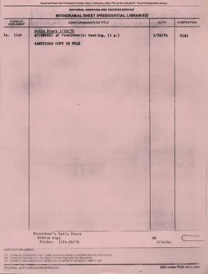 President Gerald R. Ford's Daily Diary, January 26, 1976