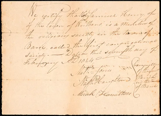 Certifications of Church Membership: Congregational, 1824