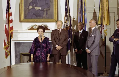Shirley Temple Black Delivering Remarks after Being Sworn-in as Chief of Protocol in the Cabinet Room