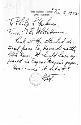 Unsent Note from President Harry S. Truman to Philip L. Graham