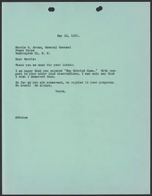 Herbert Brutus Ehrmann Papers, 1906-1970. Sacco-Vanzetti. Correspondence re: 1960 edition of The Untried Case. Box 3, Folder 15, Harvard Law School Library, Historical & Special Collections