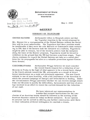 Memorandum, State Department Summary of Telegrams