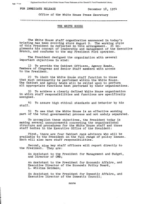 Notice regarding White House staff organization [Notice to Press]