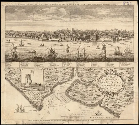 A map of the mouth of the River Tagus or the Harbour of the city of Lisbon