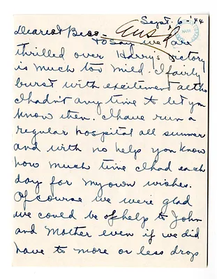 Letter from Carrie to Bess W. Truman
