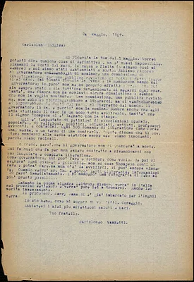 Bartolomeo Vanzetti typed letter (copy) to Luigia Vanzetti, [Dedham], 24 May 1927