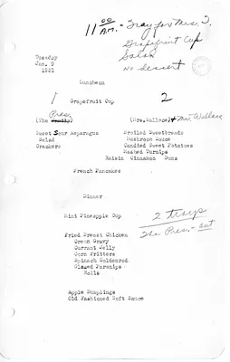 White House Luncheon and Dinner Menu