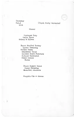 Dinner for Royal Party Servants