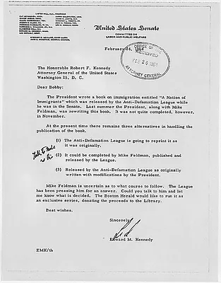 Edward M. Kennedy Letter to Robert F. Kennedy A Nation of Immigrants