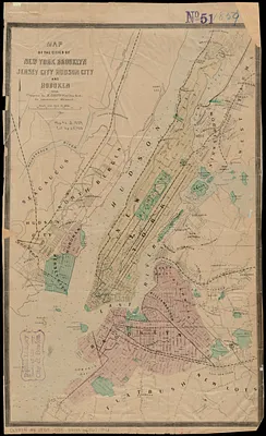 Map of the cities of New York, Brooklyn, Jersey City, Hudson City and Hoboken
