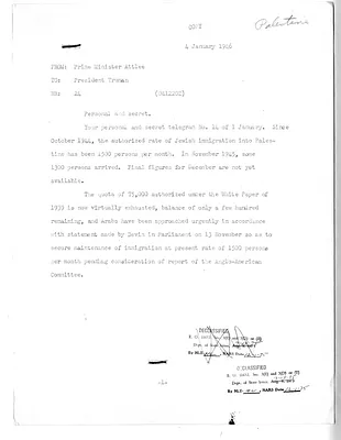 Telegram from Prime Minister Clement Attlee to President Harry S. Truman