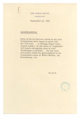 Memorandum, Maxwell Rabb Regarding Black Communist Leader Claude M. Lightfoot