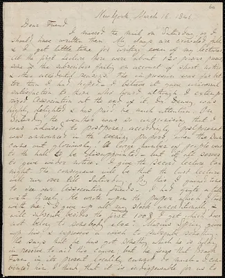 John Sullivan Dwight autograph letter signed to George Ripley, New York, March 16, 1846