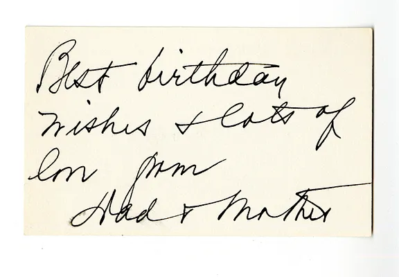 Note from Bess W. and Harry S. Truman to Margaret Truman