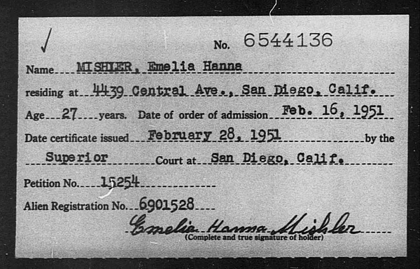 Mishler, Emelia Hanna - 1951