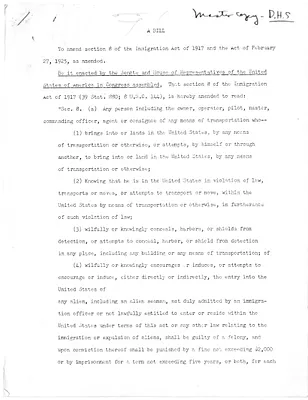 Draft of A Bill To Amend the Immigration Act of 1917