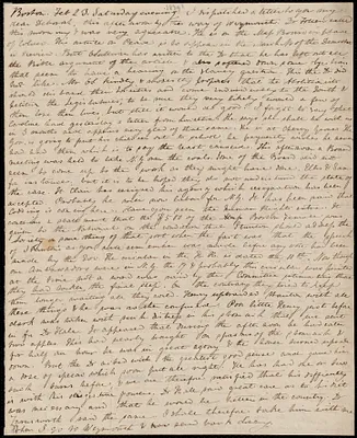 Letter from Anne Warren Weston, Boston, to Debora Weston, Feb. 23 [and] Feb. 25, [1839?], Saturday evening [and] Monday morning