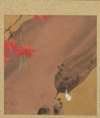 Maple Leaves and Feather from Album of Paintings by the Venerable Zeshin