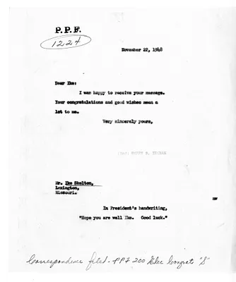 Letter from President Harry S. Truman to Ike Skelton
