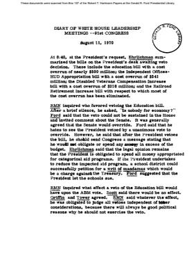 White House - Congressional Leadership Meeting, 8/11/70 (includes minutes)