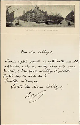 Poincaré, Henri, 1854-1912 autograph note signed to Hugo Münsterberg, Boston, 1904?