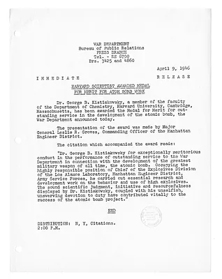 War Department Press Release