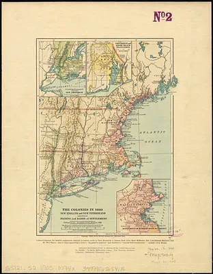 The colonies in 1660, New England and New Netherland showing extent and dates of settlement