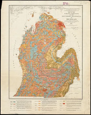 Map of the surface formations of the Southern Peninsula of Michigan