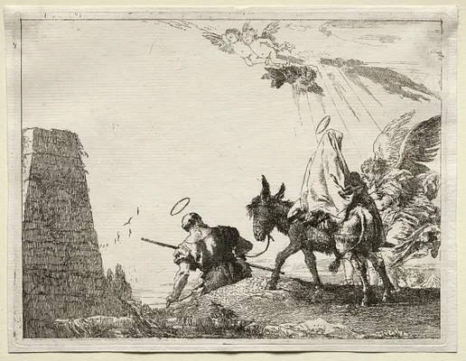 Flight into Egypt:  The Holy Family Passing near a Pyramid