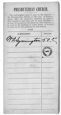 Pledge Card for the Presbyterian Church of Independence, Missouri