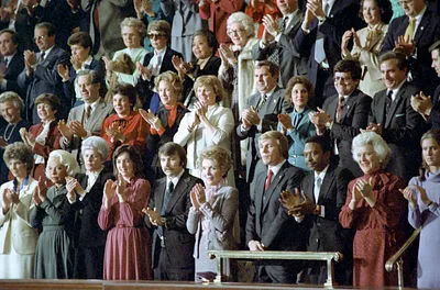 Nancy Reagan with Lenny Skutnik during President Ronald Reagan's Address to the Joint Session of Congress on the State of the Union in the United States Capitol