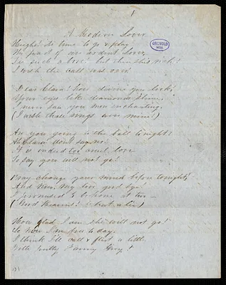 Jane Tayloe (Lomax) Worthington manuscript poems: "A Modern Love" and "The Withered Leaves."