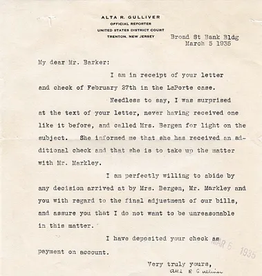 Letters Received to Mr. Barker [H.H. Barker], March 5, 1935