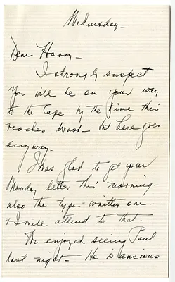 Letter from Bess W. Truman to Harry S. Truman