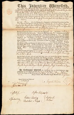 Lettuce Boston indentured to apprentice with Joseph Blake of Hardwick., 29 July 1767