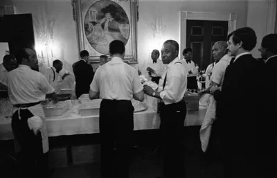 White House Support Staff Washing Glasses following a State Dinner Honoring President Valery Giscard d'Estaing of France