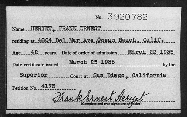 Heryet, Frank Ernest - 1935