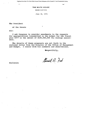 Letter from the President to President of the Senate asking Congress to consider amendments to the requests for appropriations in the budget