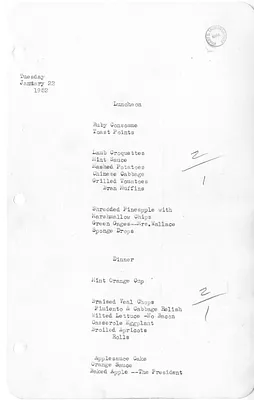 White House Luncheon and Dinner Menu