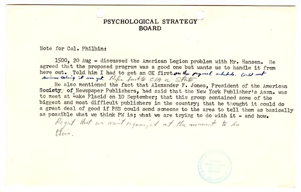 Note for Lt. Col. Tobias R. Philbin
