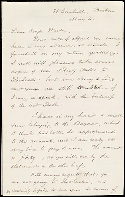 Letter from Samuel May, 21 Cornhill, Boston, [Mass.], to Anne Warren Weston, May 4, [1853?]