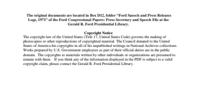 Ford Speech and Press Releases Logs, 1971