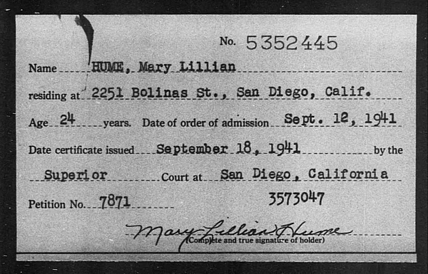 Hume, Mary Lillian - 1941