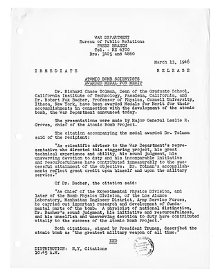 War Department Press Release
