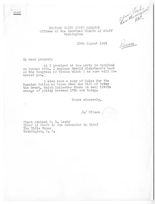 Letter from Wilson to Admiral William Leahy, with Attachment