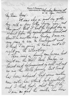 Letter from Harry S. Truman to Bess W. Truman