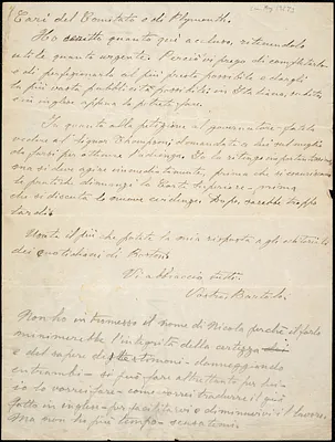Bartolomeo Vanzetti autographed letter signed [incomplete] to "Comitato" [Sacco-Vanzetti Defense Committee] and friends of Plymouth, [Dedham, May 1927]
