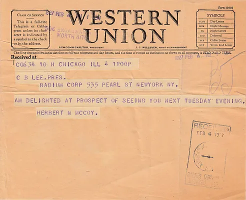 Telegram to C.B. Lee, February 4, 1927